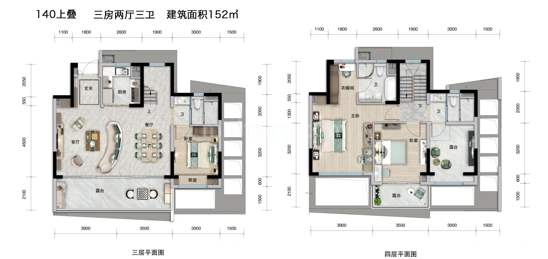 碧桂园中央半岛云玺台叠墅 140上叠 3房2厅3卫 建筑面积152㎡