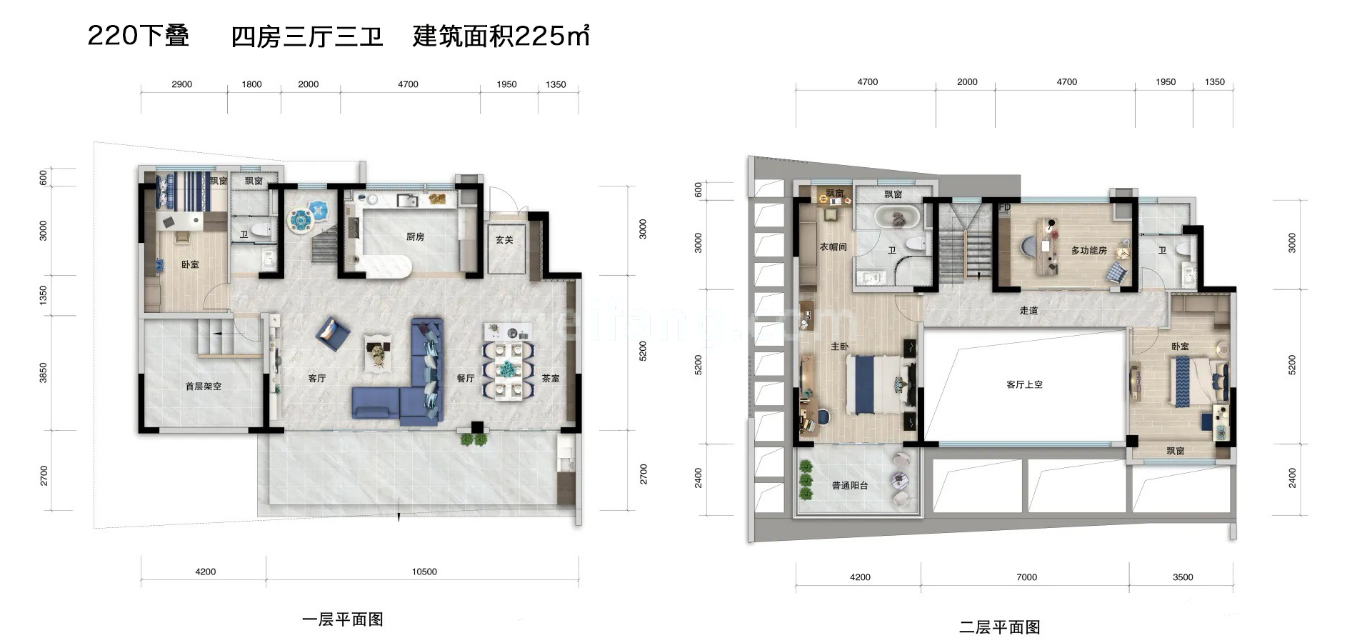 碧桂园中央半岛云玺台叠墅 220下叠 4房3厅3卫 建筑面积225㎡