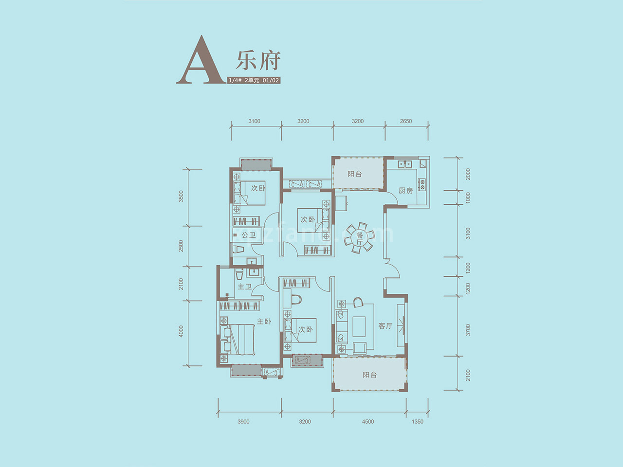 新攀乐西锦城 高层 A户型 四房两厅两卫 建筑面积157㎡