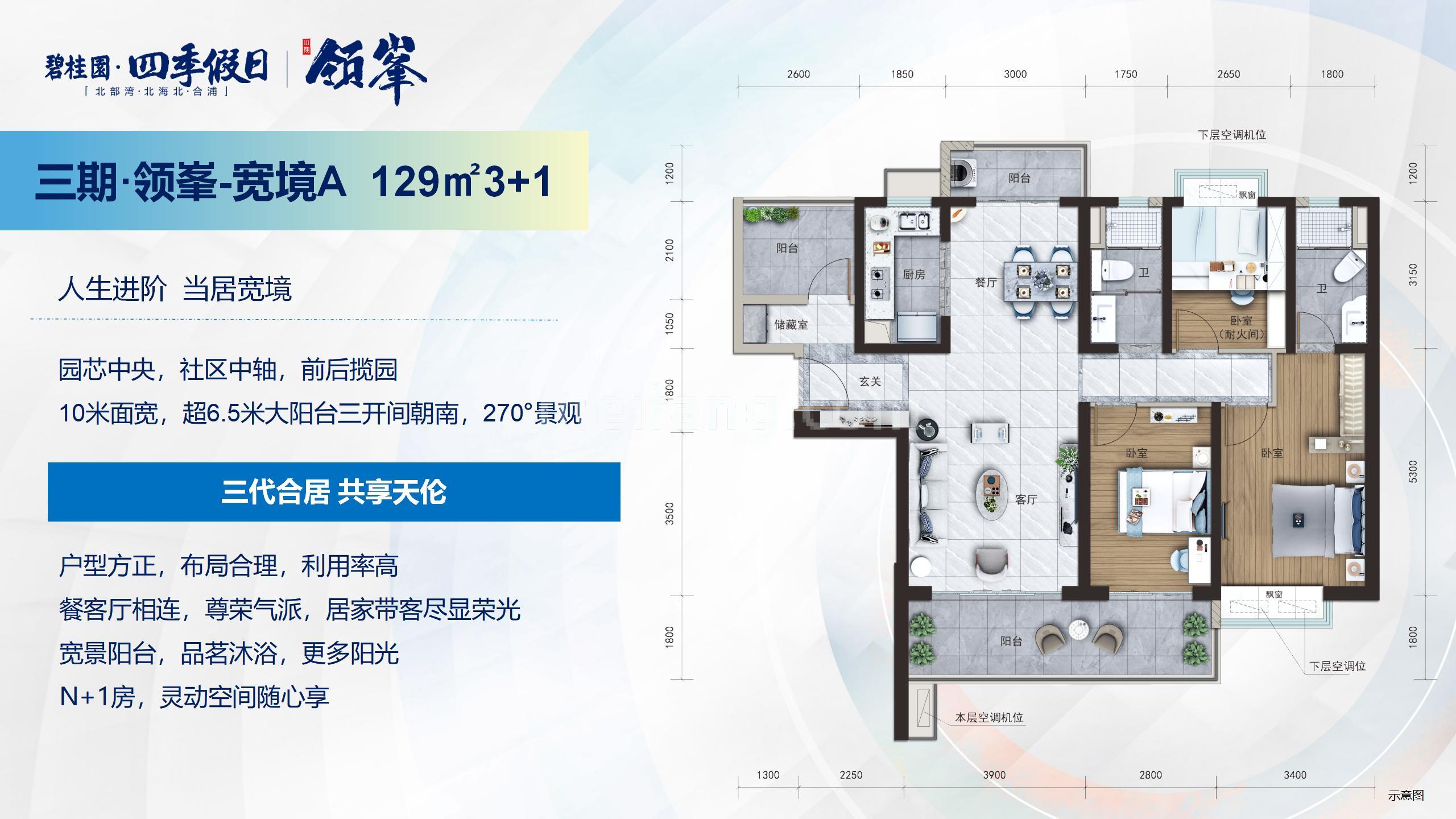 高层 3+1房 建面129㎡