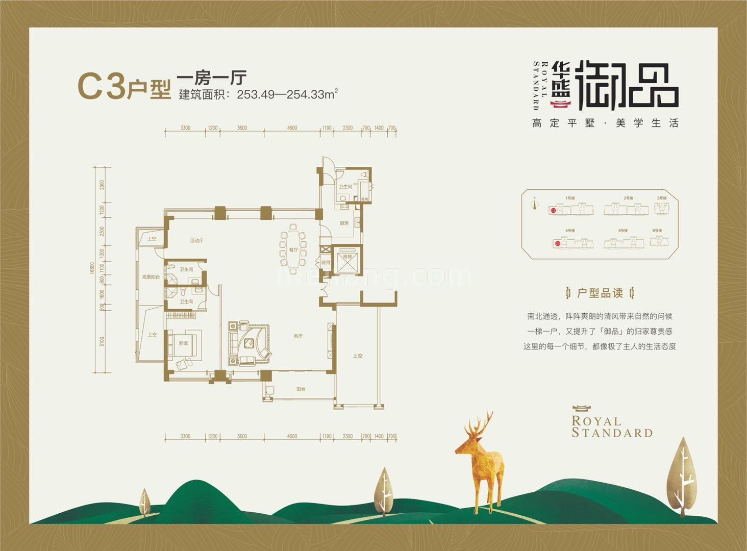 华盛御品高层 C3户型 1房1厅 建面253-254㎡