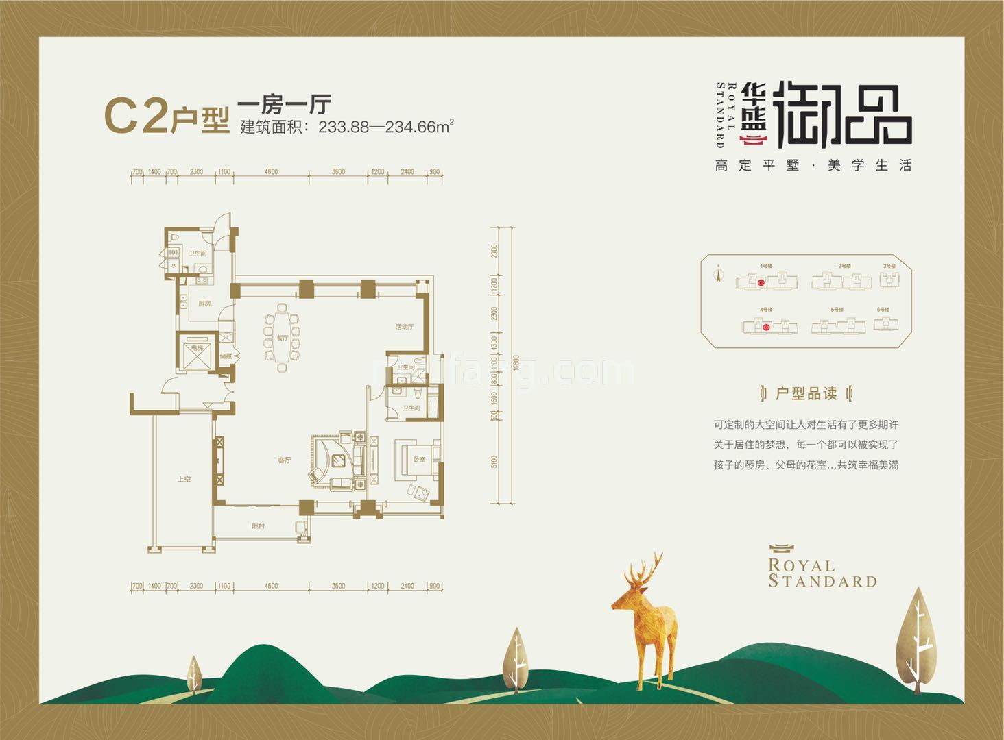 华盛御品高层 C2户型 1房1厅 建面233-234㎡