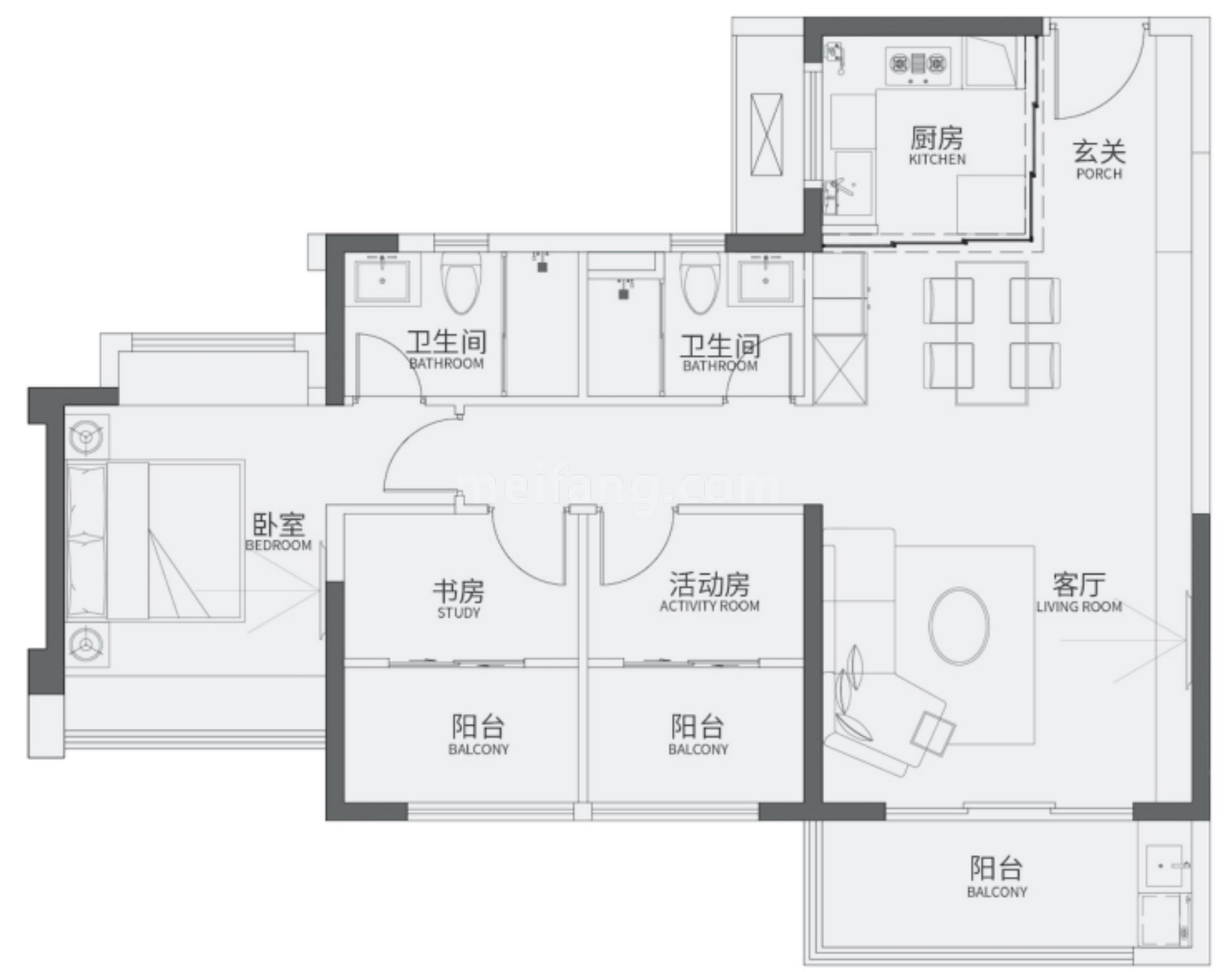 高层 3房2厅2卫 建面97㎡