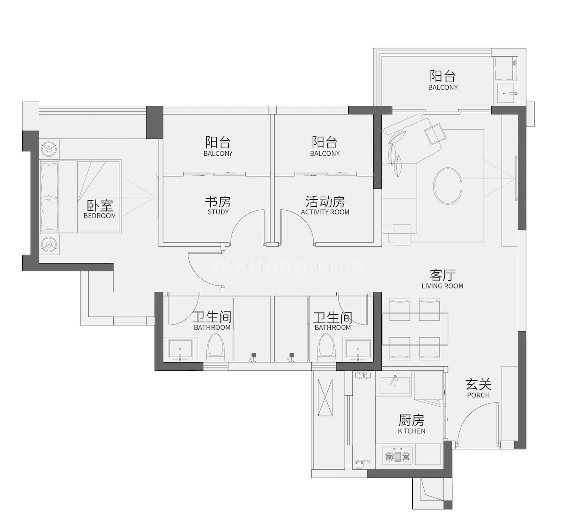 高层 3房2厅2卫 建面87㎡