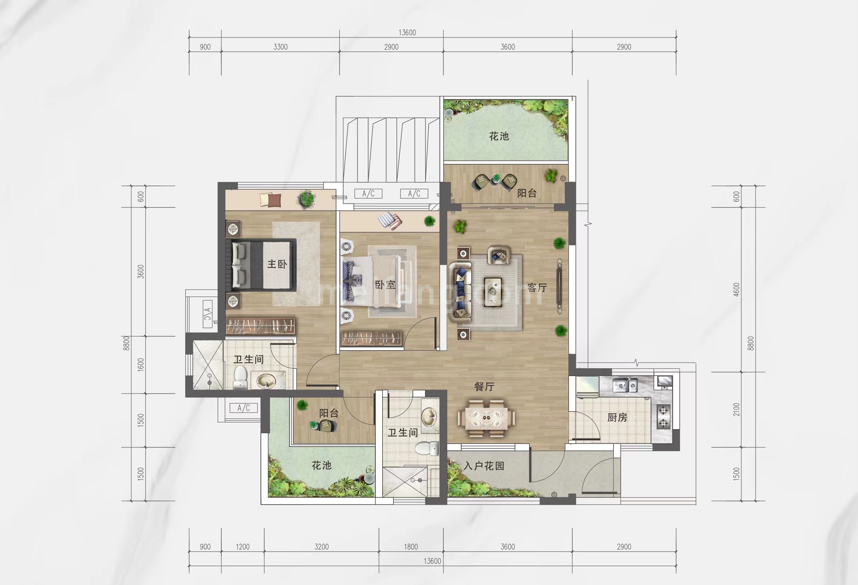 盈滨海岸洋房 C户型 2房2厅2卫 建面88㎡
