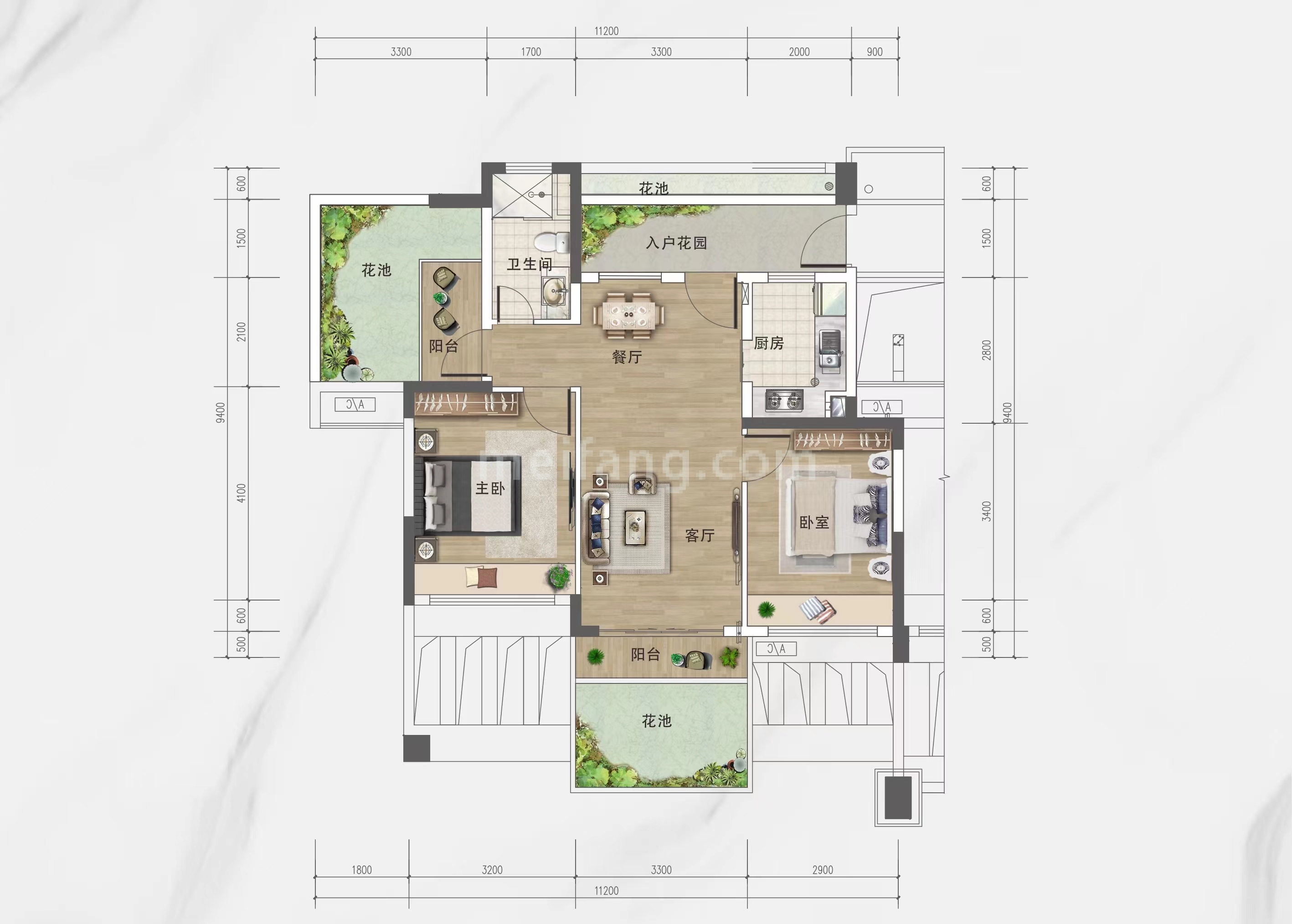 盈滨海岸洋房 B户型 2房2厅1卫 建面75㎡