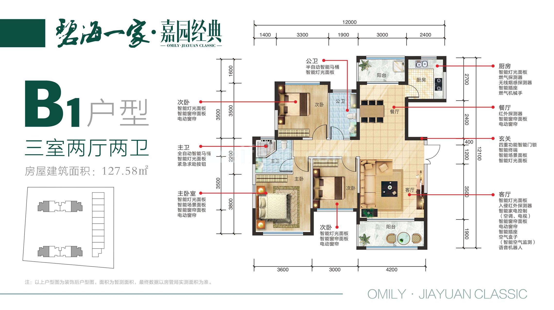 高层 B1户型 3房2厅2卫 建筑面积127.58㎡ 高层 B1户型 3房2厅2卫 建筑面积127.58㎡
