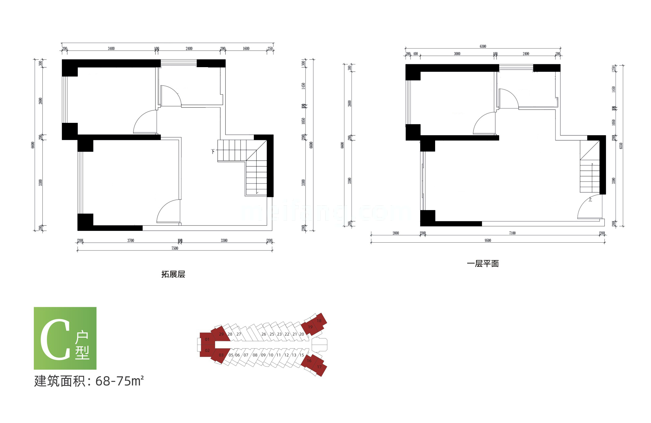 雅居乐金沙湾SOHOSOHO C户型  建面68-75㎡