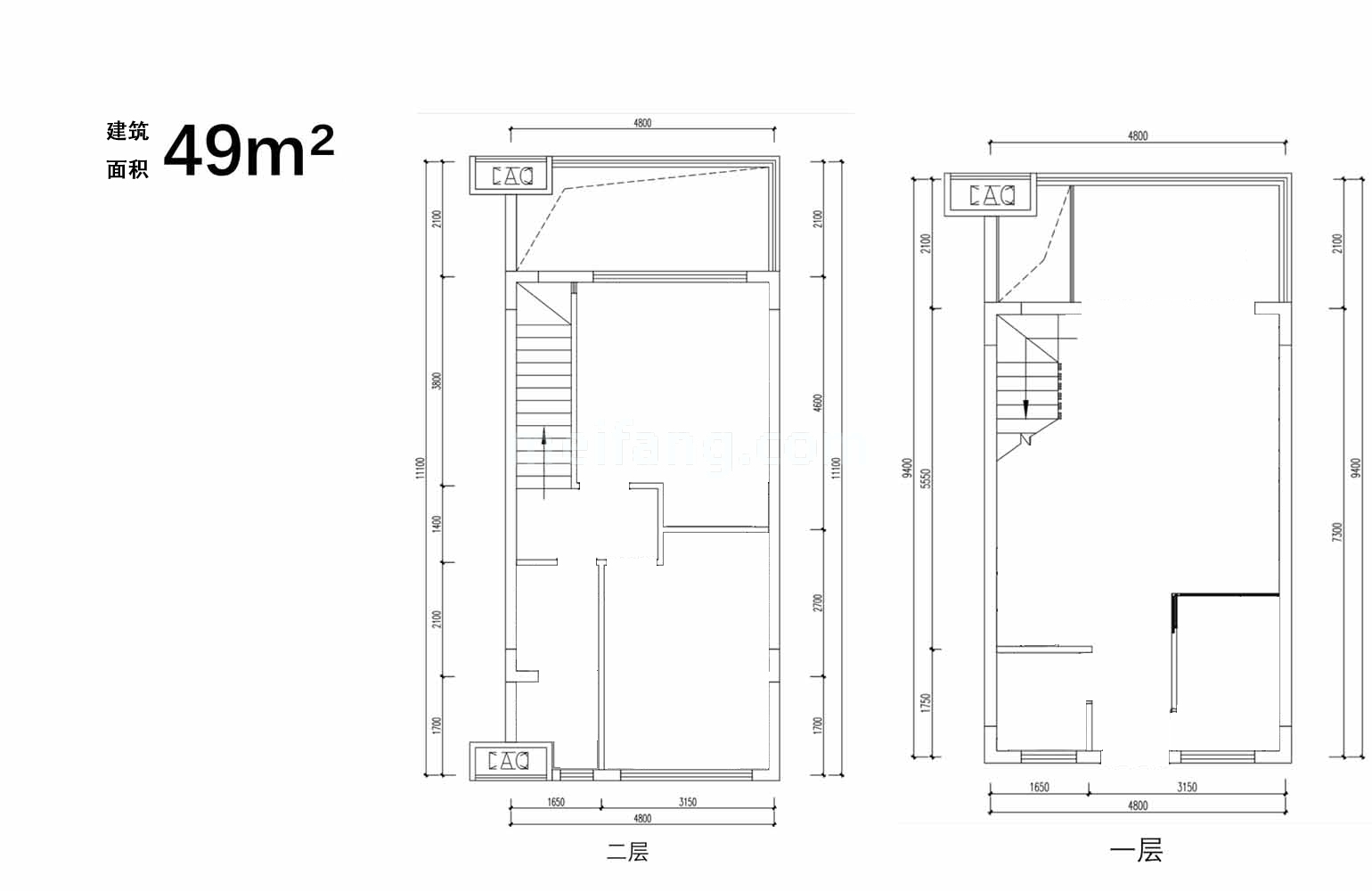 巧克力小镇叠墅  2室2卫 建筑面积49㎡