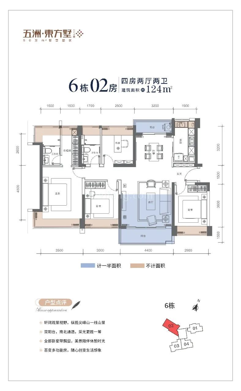 洋房 6栋02户型 4房2厅2卫 建面124㎡