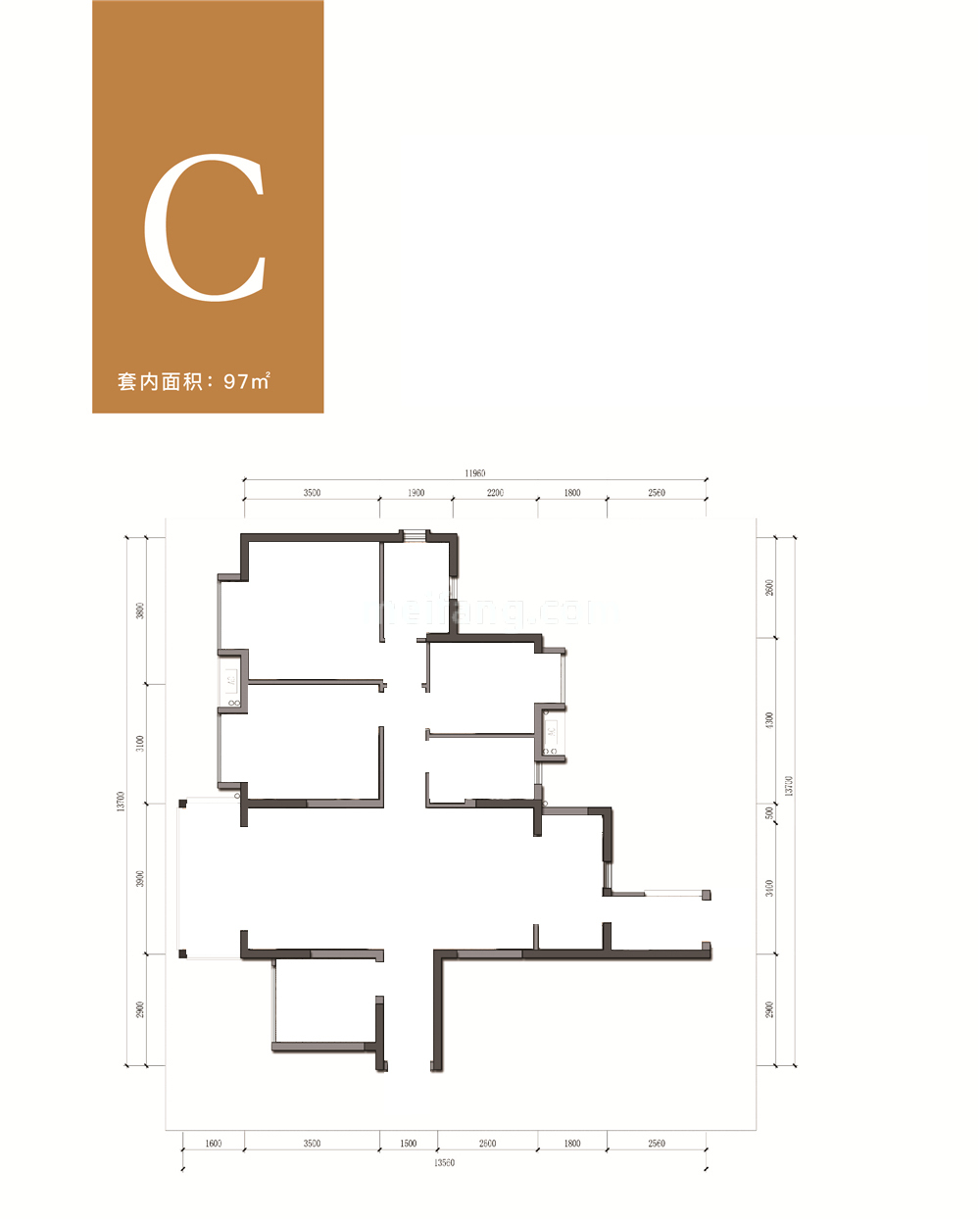 观澜湖中央公园二区产权式酒店 C户型 套内面积97㎡