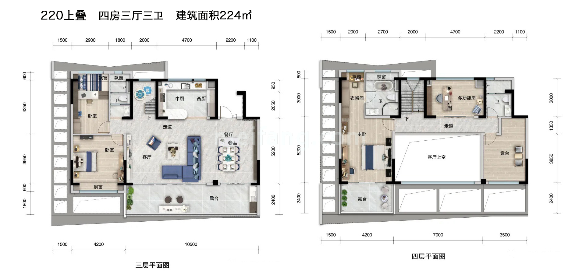 叠墅 云玺台220上叠 建面224㎡