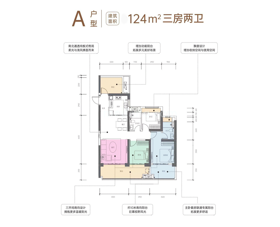 招商雍江湾高层 A户型 3房2厅2卫 建面124㎡
