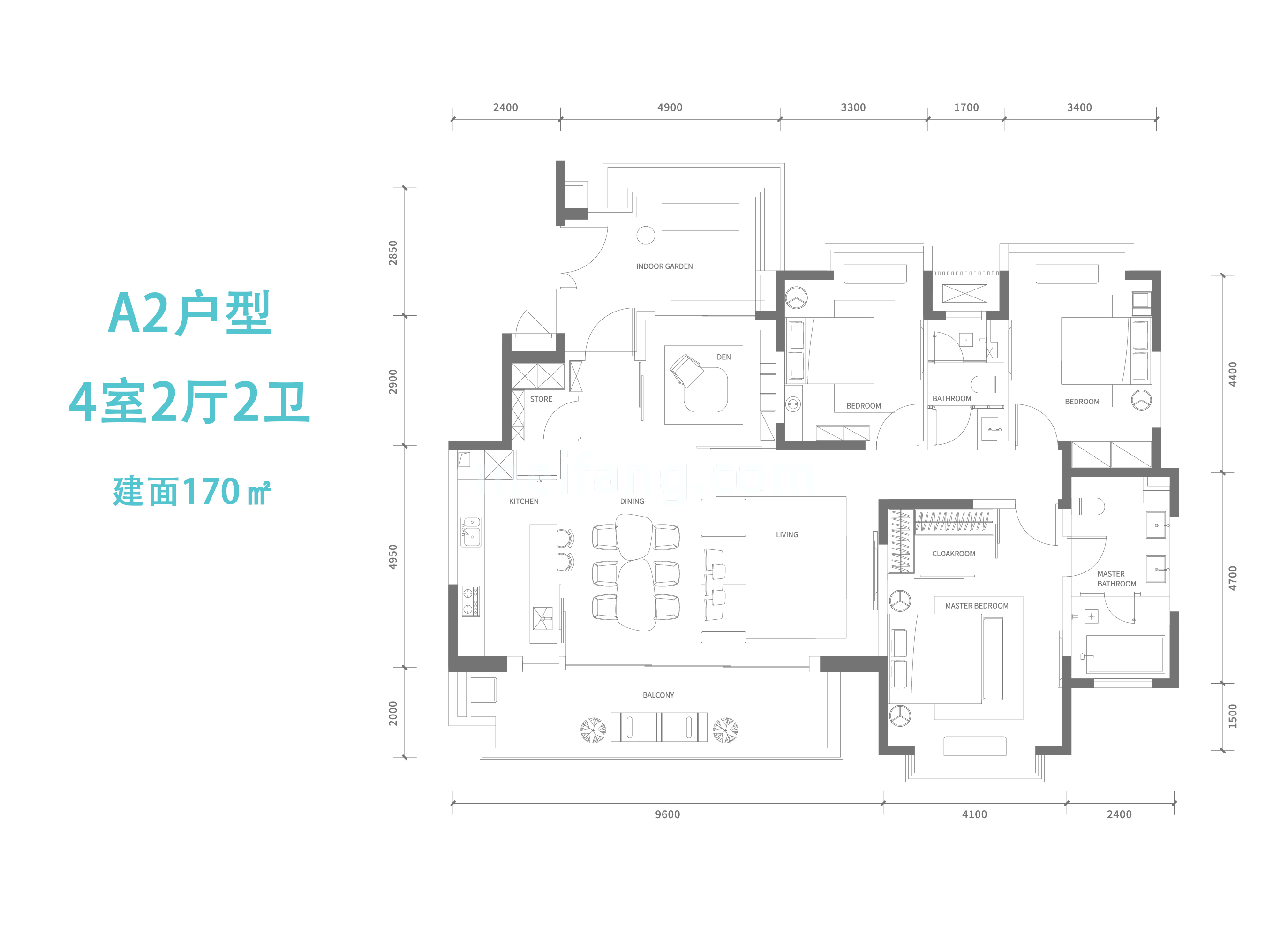 江东麓岛洋房 A2户型 4房2厅2卫 建面170㎡