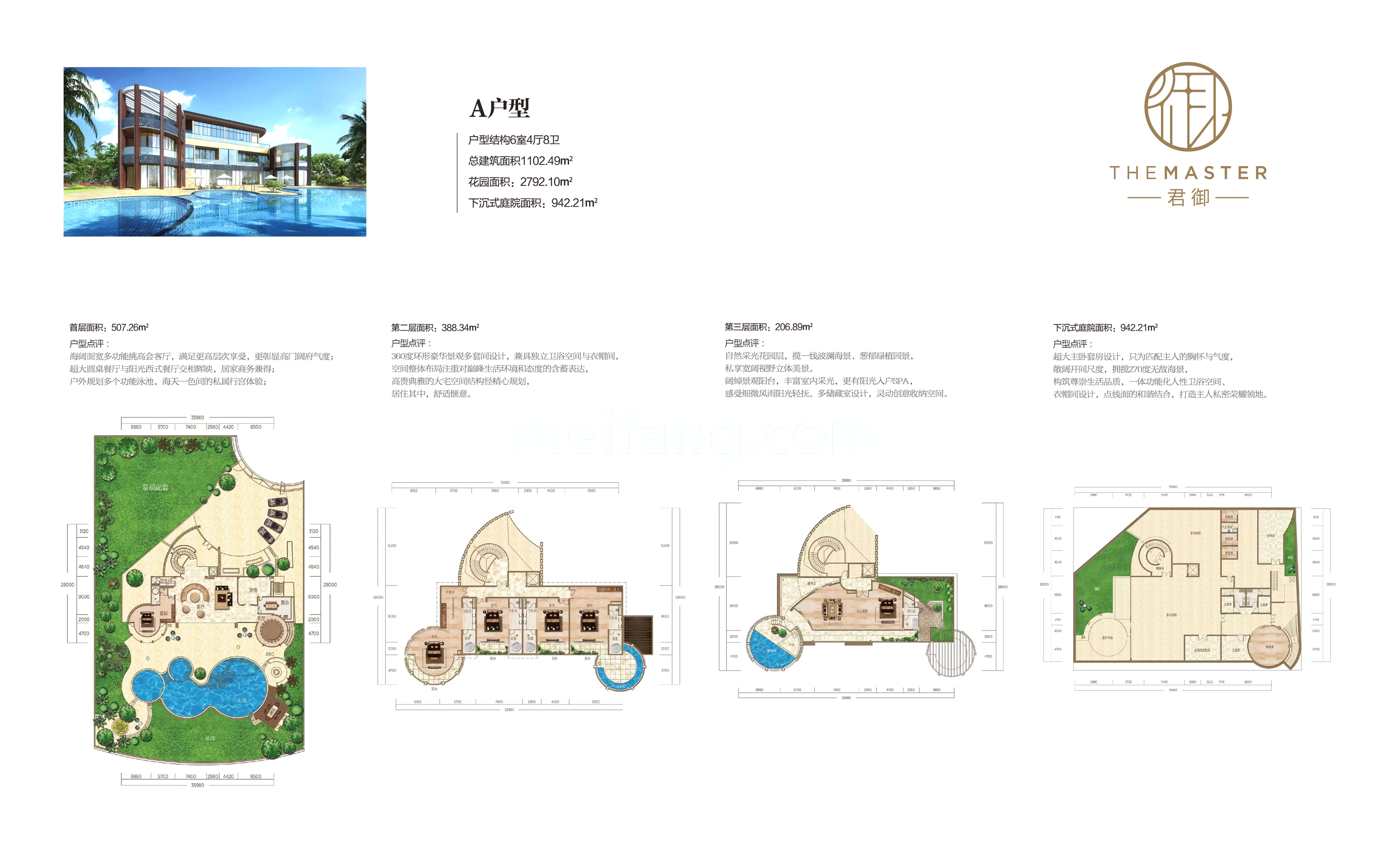 独栋 A户型 6室4厅8卫 总建筑面积1102.49m&sup2;