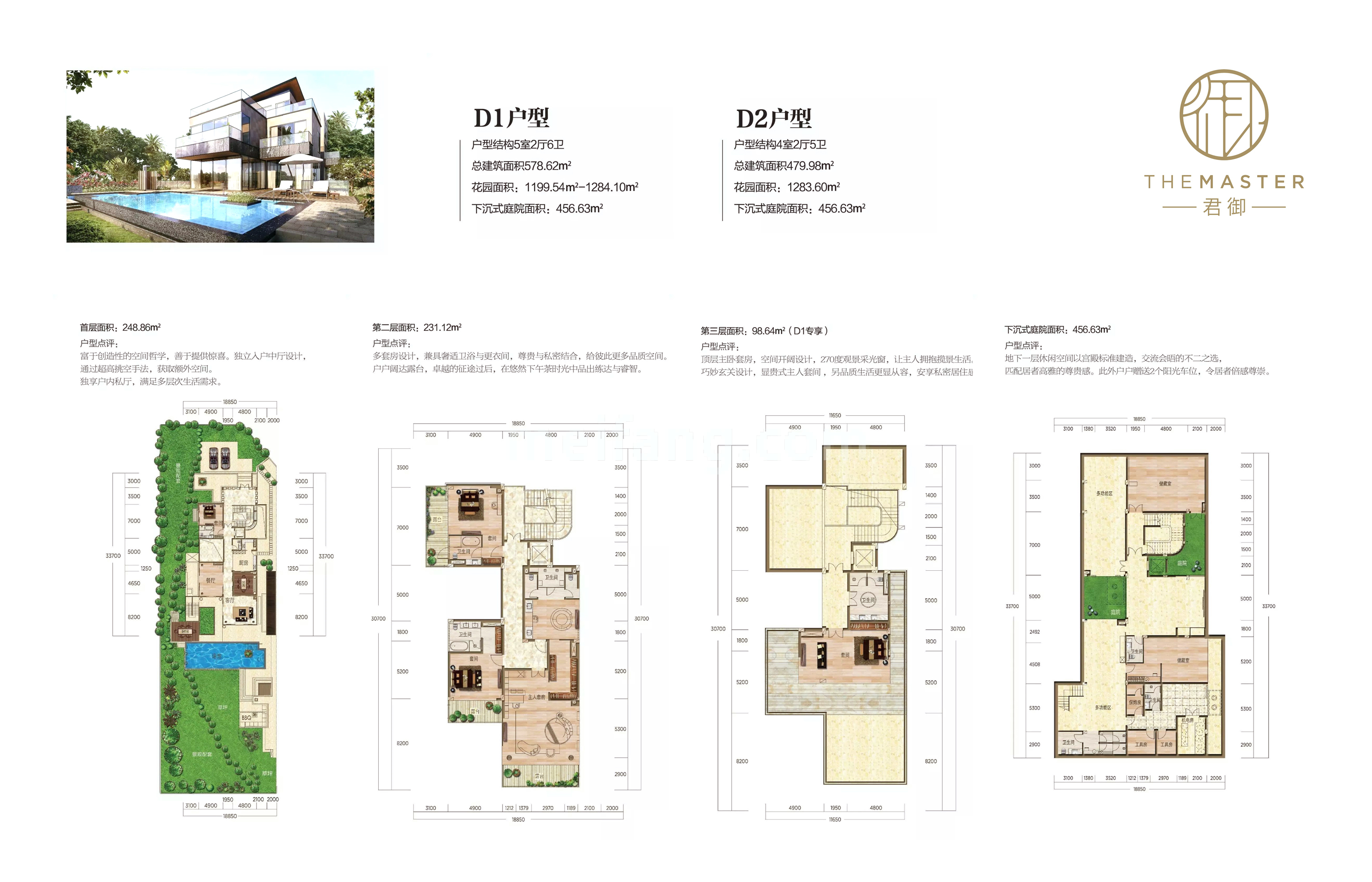 独栋 D1/2户型 5室2厅6卫 建筑面积480㎡-579㎡