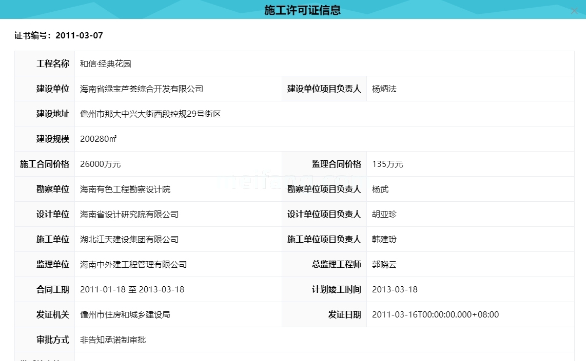 和信经典花园三期施工许可
