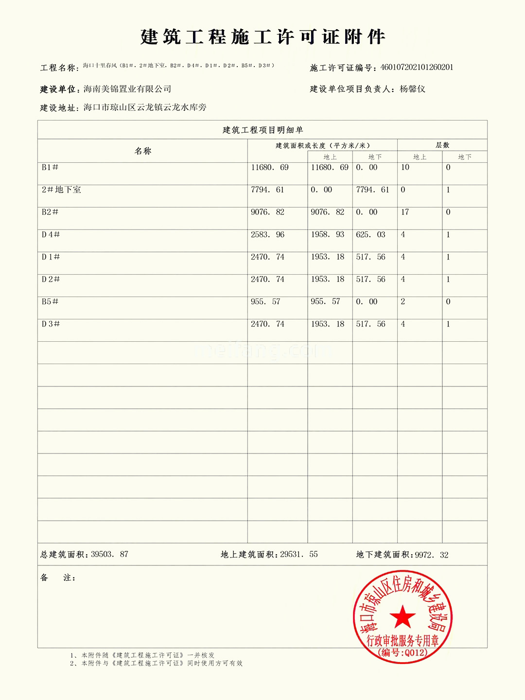 合甲十里春风建筑工程施工许可证-附件