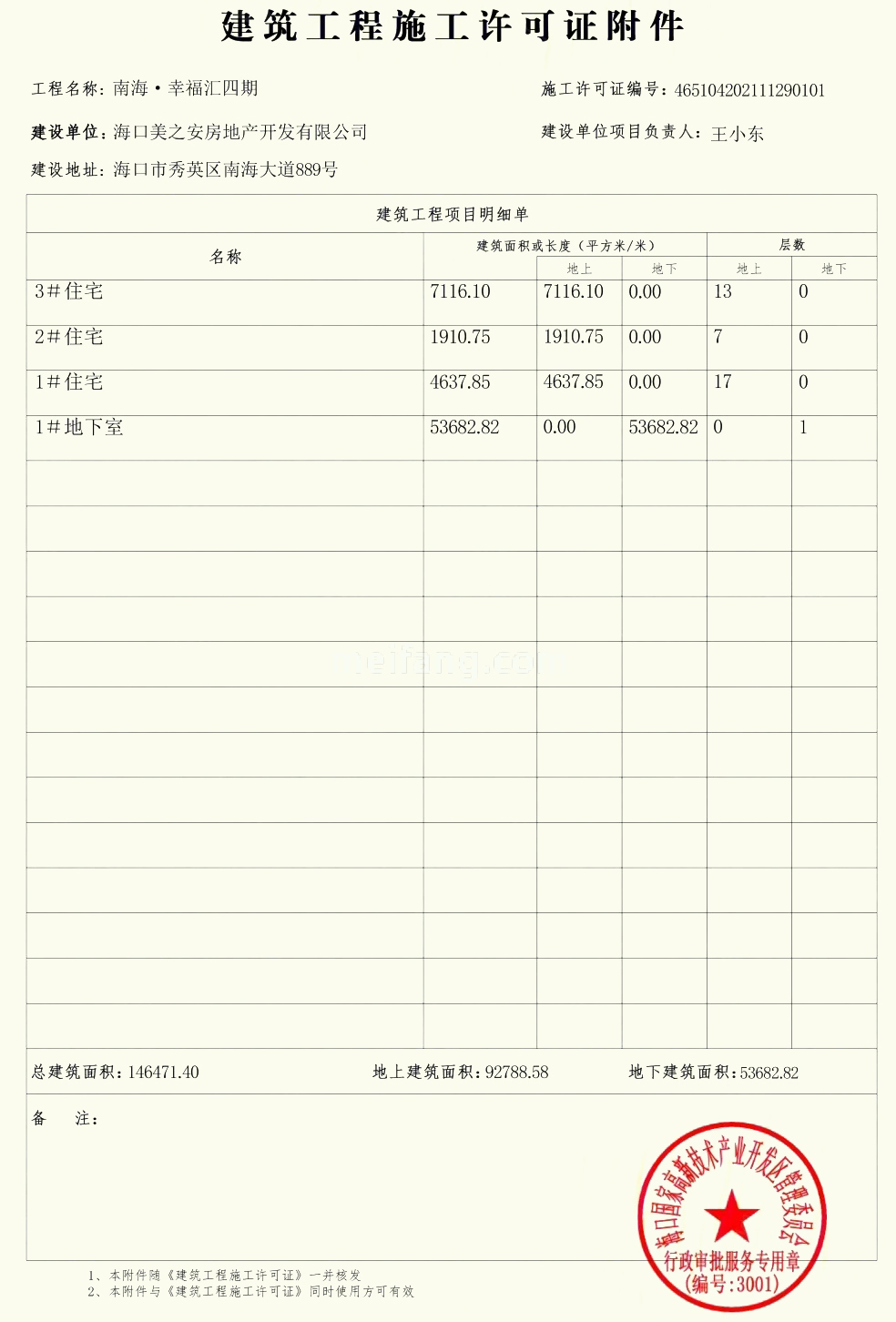 南海幸福汇滨湖逸墅建筑工程施工许可证附件
