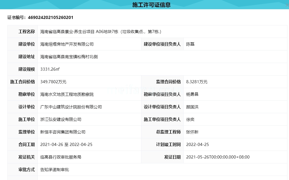 景业白鹭洲施工许可证