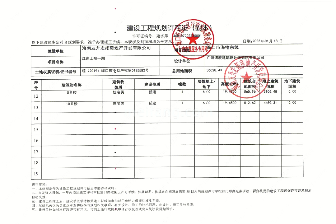 辰兴江东上院建设工程规划许可证副本