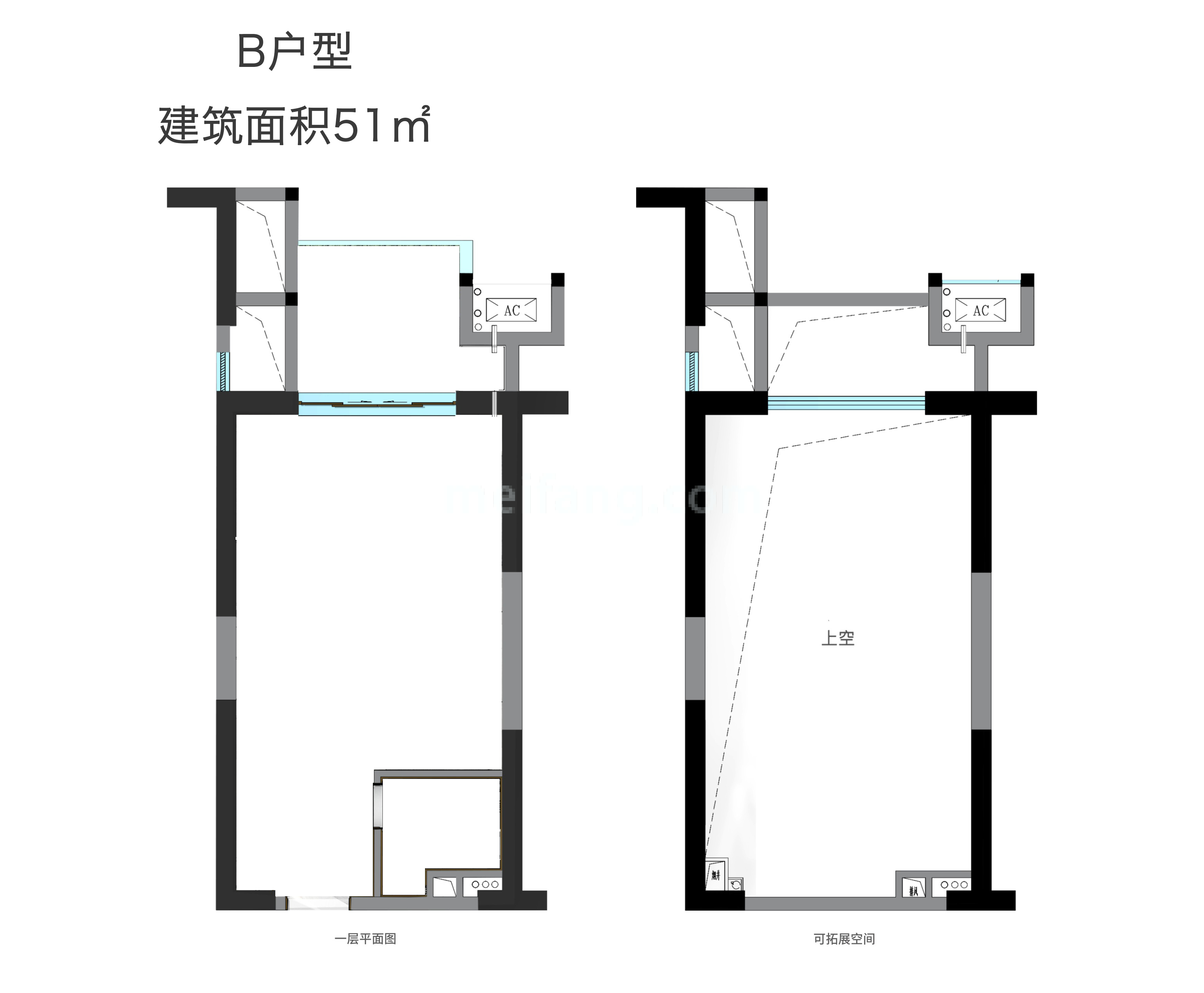 星华海德豪庭上璟创办空间 B户型 建面51㎡