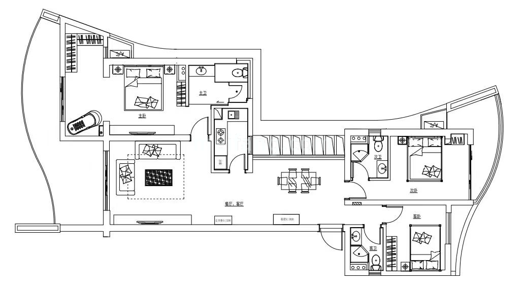 洋房 二期户型  大三居122㎡户型图