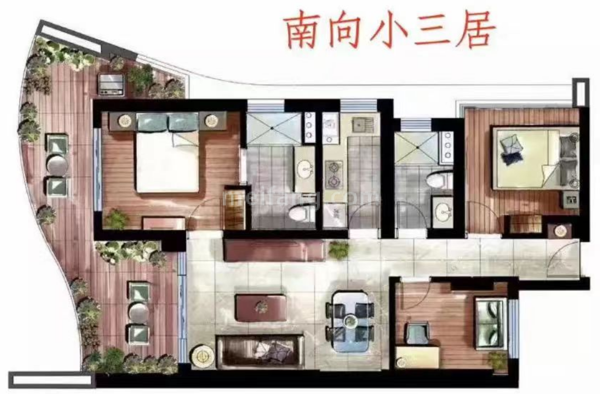 洋房 二期户型  小三居75㎡