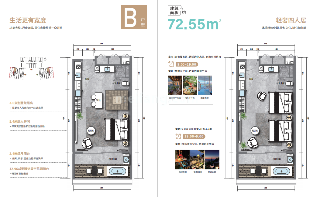 B户型 两室一厅 建面72.55㎡
