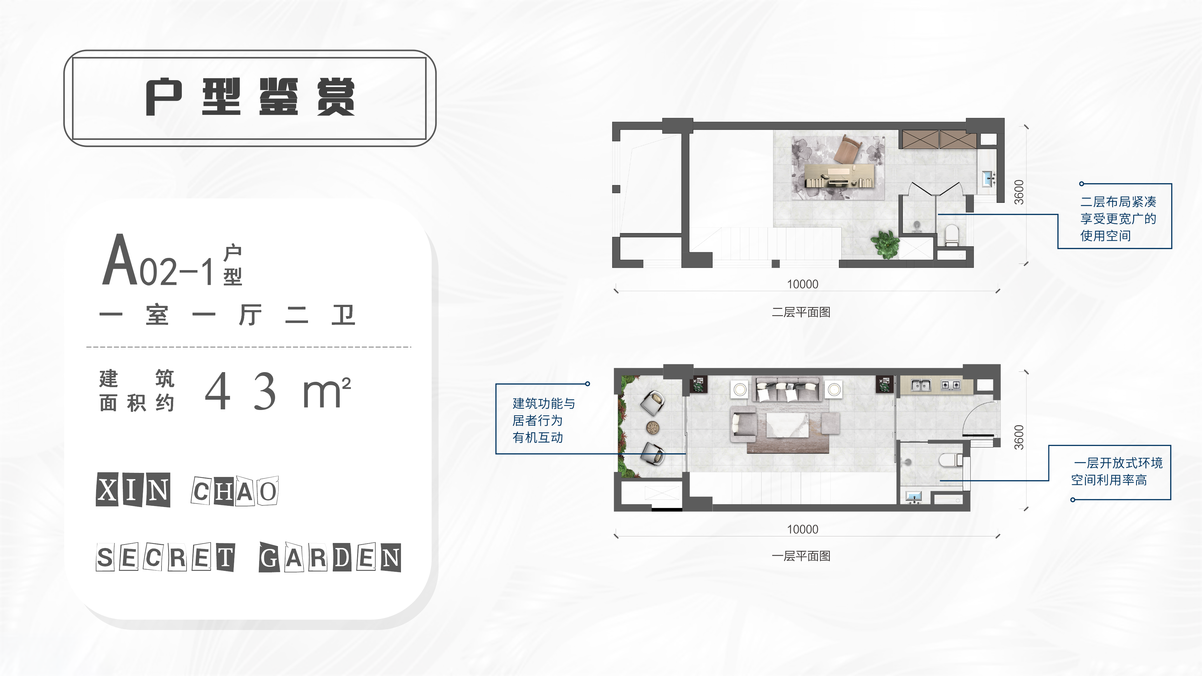 新潮秘密花园 A02-1 户型 一室一厅一卫 建面43平 