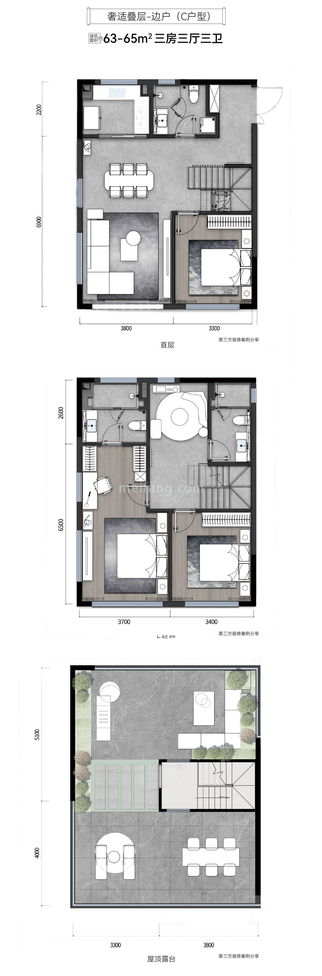 葛洲坝.海语树叠墅 63-65平三室三厅三卫