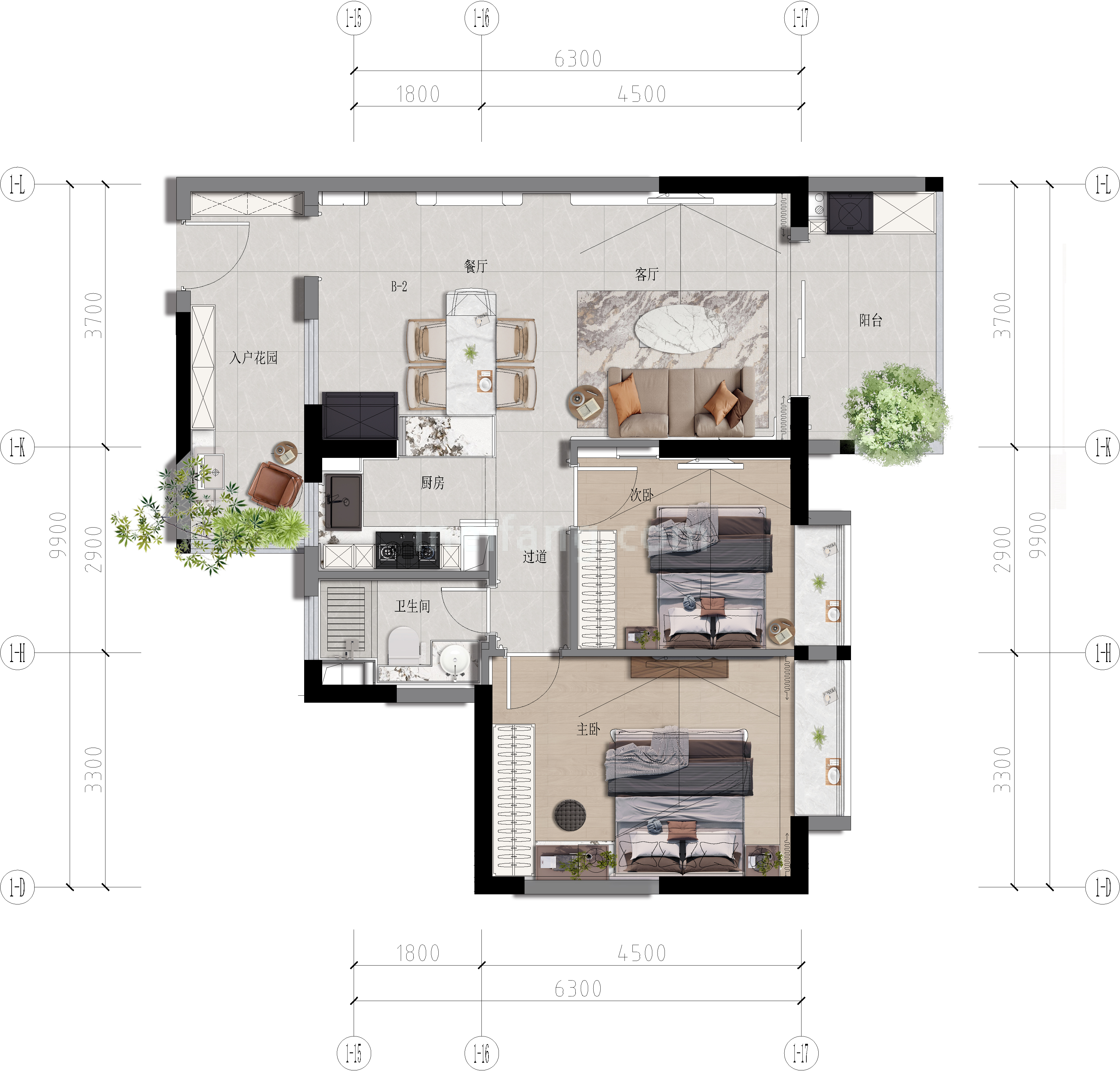 B2户型84㎡ 2房2厅1卫