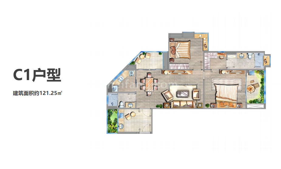 C1户型两房两厅两卫