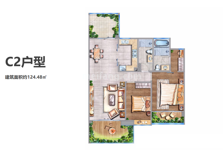 C2户型两房两厅两卫