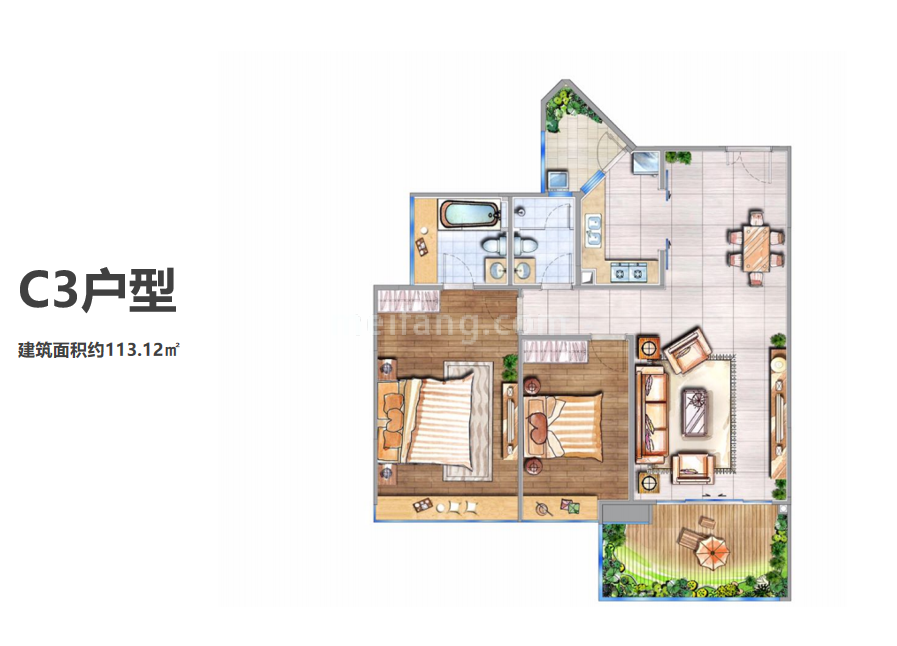 C3户型两房两厅两卫