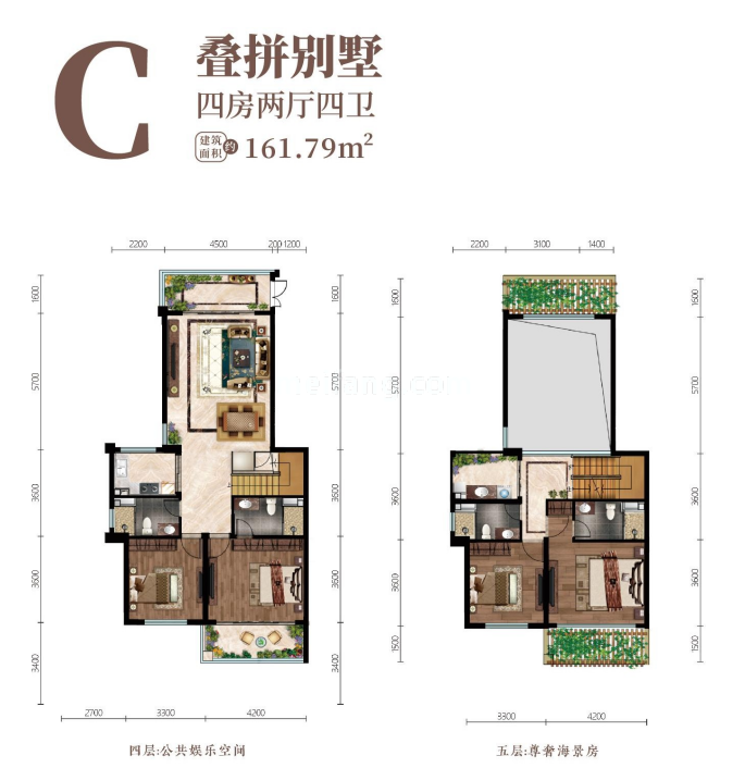 叠墅 C叠拼四房两厅四卫161.79㎡