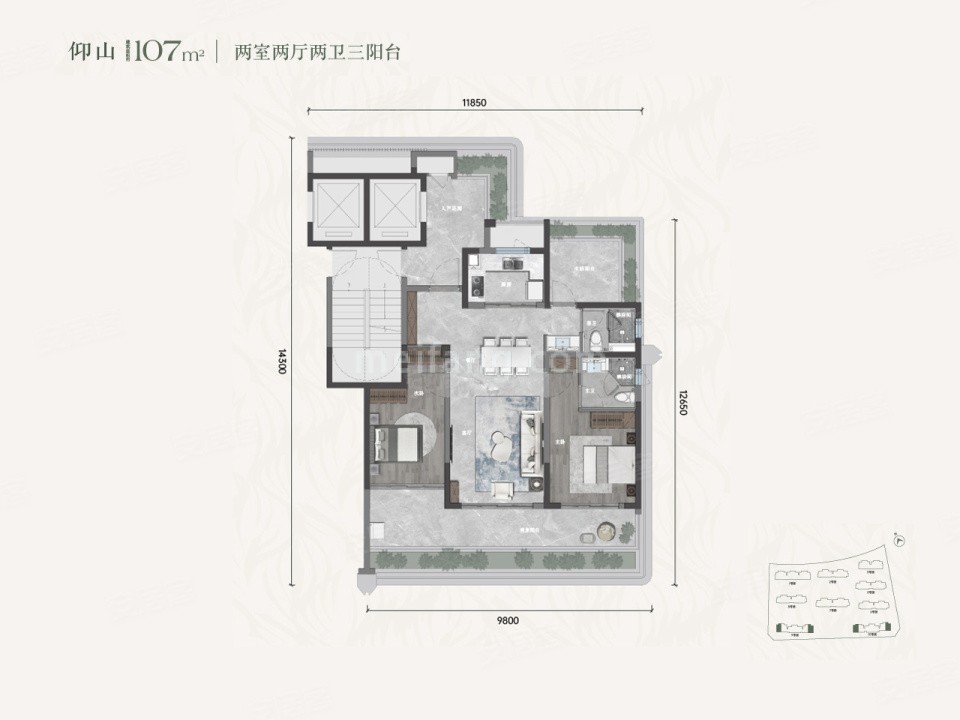小高层 建面约107㎡两房两厅两卫（仰山）