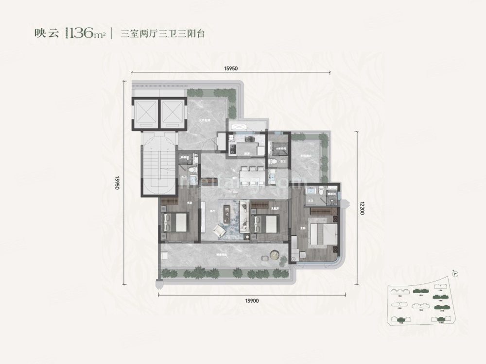 小高层 建面约136㎡三房两厅三卫（映云）