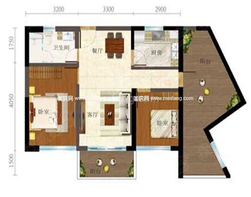 02B户型 2室1厅1卫1厨 建面71.79㎡
