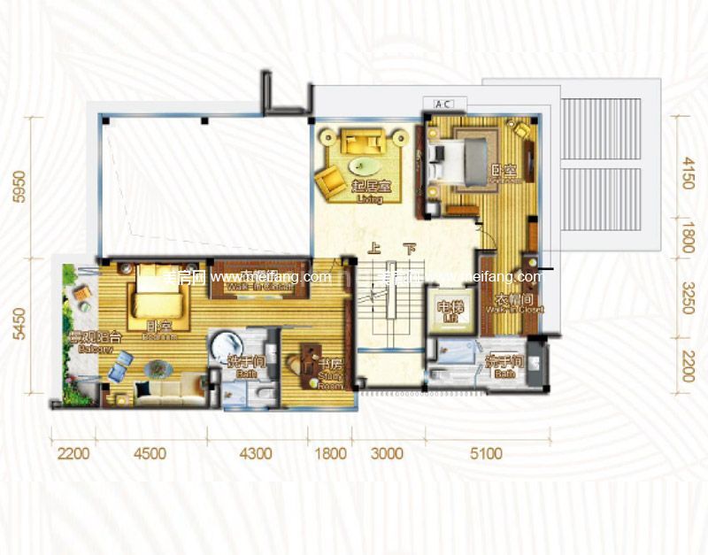 A103-M系列 别墅 6室3厅 实用面积：805㎡ 二层平面图 