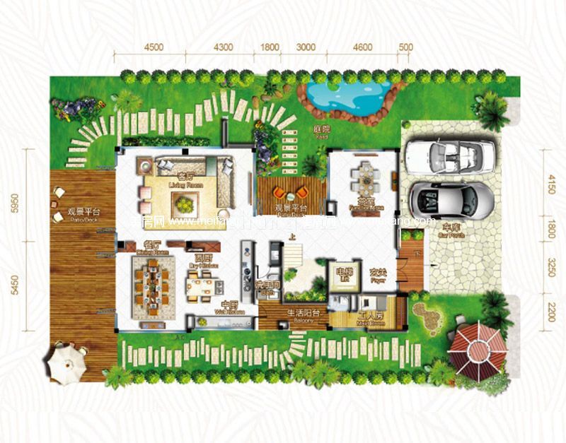 A103-M系列 别墅 6室3厅 实用面积：805㎡ 一层平面图 