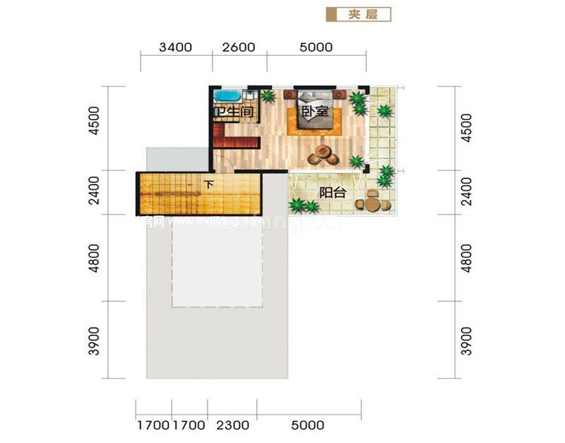 别墅户型2夹层 3室4厅4卫1厨 建面206㎡