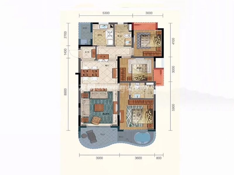 A1户型 3房2厅2卫1厨 建面125㎡