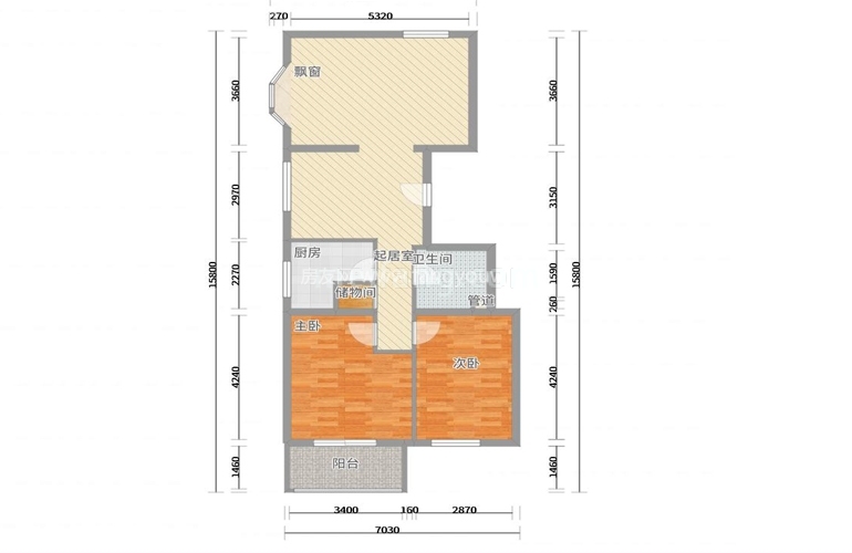 C户型 2室2厅1厨2卫 建面91m&sup2;